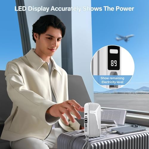 Compact 27 W Fast Charging Power Bank with Built-in Cables – 10,000 m Ah Portable Charger for i Phone & Android – Effortless Multi-Device Charging with 4 Outputs & 2 Inputs – Essential Travel Battery Pack for i Phone 16/15/14 and Newer – Durable Design for On-the-Go Energy Solutions