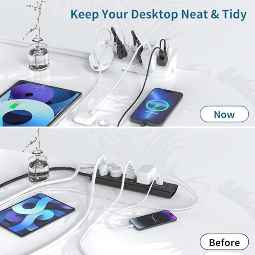 Maximize Your Workspace Efficiency with the JXGUCAT 40 W Fast Charging Desk Clamp Power Strip – 6 AC Outlets & 2 USB-C Ports, 10 ft Cord, Ideal for Home Office Surge Protection, Fits 1.8″ Tabletop Edges, Removable Mount for Effortless Setup