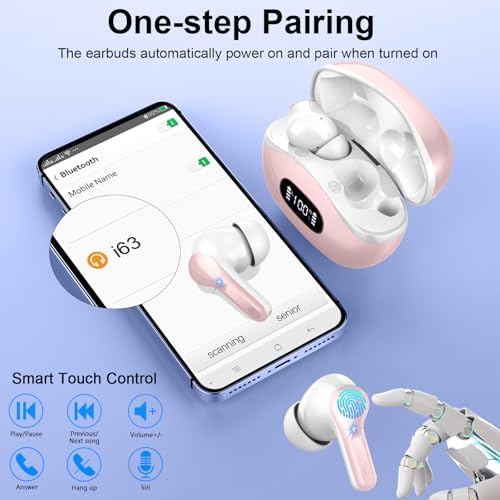 Unleash Superior Sound with Motost Premium Wireless Earbuds – Advanced Bluetooth 5.4 Technology, Hi-Fi Stereo Audio, Enhanced ENC Noise Cancellation for Crystal-Clear Calls, 40-Hour Playtime with Dual LED Charging Case, IP7 Waterproof for All-Weather Use, Chic Pink Design Ideal for Active Lifestyles and Music Aficionados – Your Ultimate Audio Companion