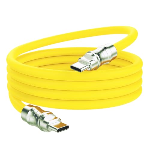 USB C to USB C Silicone Cable 2Pack 10FT, Ultra Flexible & Soft USB Type C 100W Fast Charging Cable, Geek Industrial PD Data Transfer Cable for Phones,Tablet,Laptops(Yellow) – Enhanced Compatibility and Speed