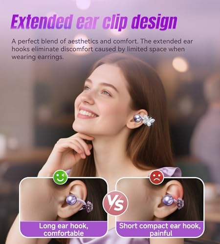 Stylish King Lucky Bluetooth 5.4 Clip-On Earbuds with Chic Detachable Butterfly Earrings – Waterproof Open Ear Design for Ultimate Comfort, 50-Hour Playtime Perfect for Festivals and Parties, Luxurious Rose Gold Gift for Discerning Women