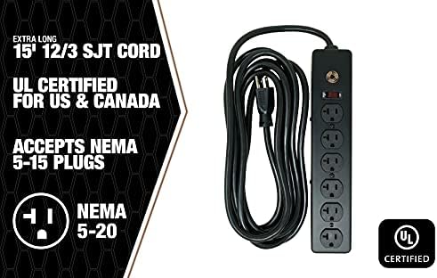 Heavy-Duty Magnetic Power Strip with 5 Outlets and 2.4 A USB – 8-Foot Cord for Ultimate Flexibility and Fast Charging, Ideal for Home and Jobsite Use