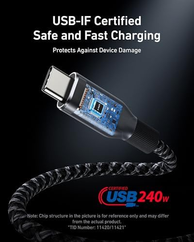 Anker Prime 240 W Eco-Friendly USB-C to USB-C Fast Charging Cable – Premium Upcycled-Braided Nylon, 100-Year Durability, 3 ft for Seamless Compatibility with i Phone 16, Mac Book, Galaxy S24 & More – Ultimate Power Solution for Modern Devices