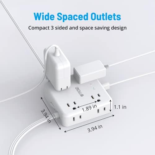 TROND 360° Rotating Plug Power Strip with 5 FT Flat Cord – 4 AC Outlets & 4 USB Ports (2 USB-C) – Wall Mount Surge Protector with 1440 Joules Safety Rating – Ultimate Travel & Home Charging Solution for Electronics and Devices