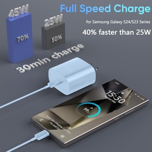 Rapid Charge 45 W USB Type C Power Adapter with 6.6 FT Cable for Samsung Galaxy – Ultimate Fast Charging Solution for S25/S25 Ultra/S24/S23/S22/Note Series – Enhanced Compatibility and Robust Build for Daily Demands