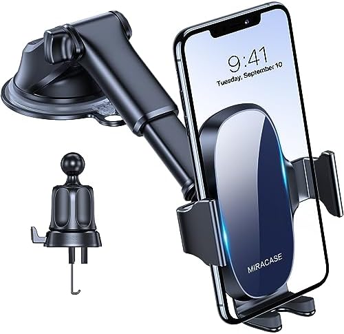 Revolutionize Your Driving Experience with the Miracase 3-in-1 Universal Car Phone Holder – Seamlessly Compatible with i Phone 16/15/14/13/12/11 Pro Max & Galaxy Devices – 360-Degree Rotation, Quick-Release & Sturdy Anti-Slip Design for Enhanced Safety and Convenience on Dashboard, Air Vent, or Windshield