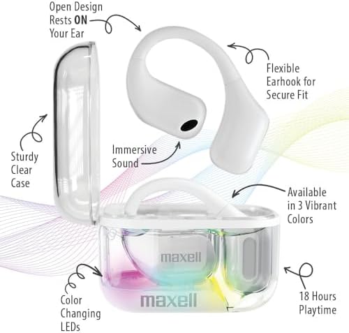 Maxell OWS Pro Bluetooth Open Earhook Earbuds – 18-Hour Battery Life, Surrounding Sound Awareness, Ergonomic Fit, Vibrant Color Choices, Seamless Bluetooth Connectivity for Active Lifestyles and Enhanced Listening Freedom