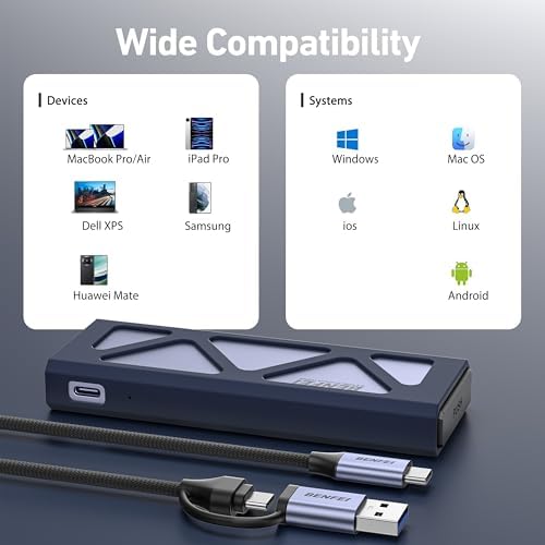 Elevate Your Storage Game with BENFEI Tool-Free M.2 NVMe SSD Enclosure – Ultra-Fast 10 Gbps USB C Adapter with 10 s Power Loss Protection for 2230/2242/2260/2280 SSDs – Perfect for Gamers, Content Creators, and Professionals Seeking Enhanced Data Security and Speed