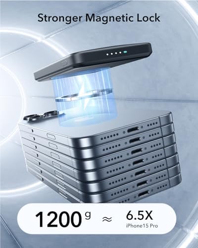 Ultra-Compact ESR Mag Safe Power Bank – 5,000 m Ah Fast Charging Battery Pack with Qi2 Certification – Slim 0.55 in Design for i Phone 16/15/14/13/12 – 15 W Wireless & 20 W USB-C Charger with Cable – Essential Travel Accessory for On-the-Go Power
