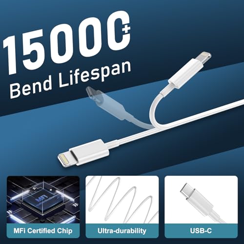 Rapid Charge Lightning Cable & 20 W USB-C Block for i Phone 14/13/12/11 – 3 FT Long Durable Fast Charger for i Pad and i Phone Models – Sleek Black Design for Enhanced Performance and Compatibility