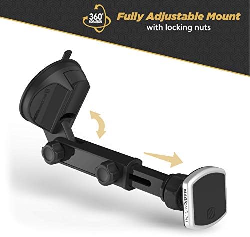 Scosche Magic Mount Pro Suction Cup Phone Holder – 2-Pack Magnetic Car Dashboard & Windshield Mount for i Phone, Galaxy & Android Smartphones – Enhanced Stability, 360-Degree Rotation & Sleek Black/Silver Design for Optimal Accessibility & Safety