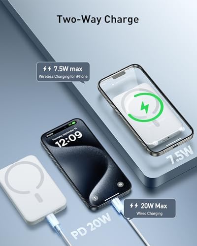 Baseus Magnetic Portable Charger for i Phone – 5,000 m Ah Qi2 Certified Wireless Power Bank with 15 W Mag Safe Compatibility & 20 W USB-C Fast Charging for i Phone 16/15/14/13/12 – Sleek, Lightweight Design for On-the-Go Power Solutions