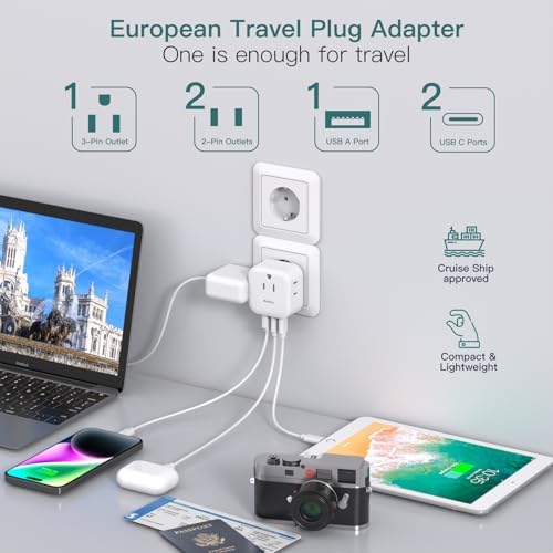 Essential Dual Pack Type D Travel Adapter: Ultimate US to India Plug Converter with 3 AC Outlets & 2 High-Speed USB-C Charging Ports for Effortless Device Connectivity in India, Bangladesh, Maldives, Pakistan, Nepal, and Sudan – Your Go-To Travel Companion for Reliable Power Solutions