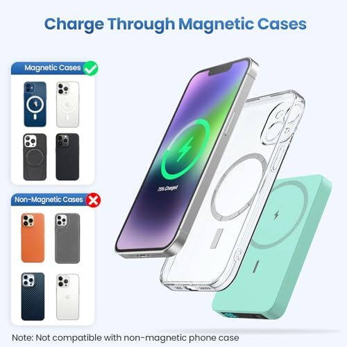 Ultra-Slim Magnetic Portable Charger 10800 m Ah Power Bank with LCD Display – Fast 20 W PD USB-C Input/Output, Wireless Charging for Mag Safe-Compatible i Phones Including 16/15/14/13 Series – Lightweight Travel Essential for On-the-Go Power