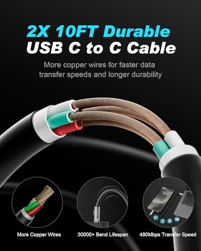 Dual Pack 45 W USB-C Charger Block with 3.3 FT Fast Charging Cables – Ultimate Universal Compatibility for i Phone 15/16 and Samsung Galaxy S24/S23/S22 Ultra/Note 20 – Rapid Power Delivery and Enhanced Portability for Home, Office, and Travel – Durable Charging Solution for All Devices