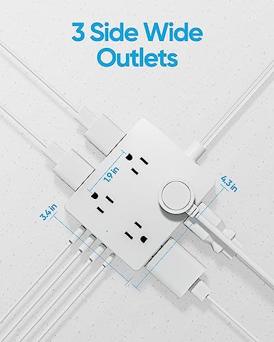 Ultra Thin Flat Plug Surge Protector Power Strip with 6 Outlets and 3 USB Ports, Including USB-C – Space-Saving Design for Home, Office, and Travel – Efficient Power Management and Device Protection by Olcorife