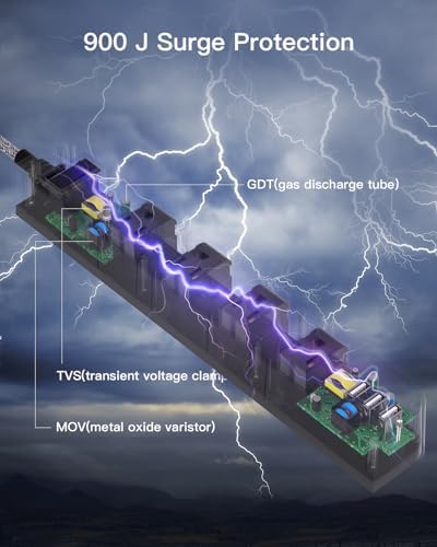 15 ft Heavy-Duty Extension Cord with Surge Protection | 8 AC Outlets & 3 Fast USB Ports | Flat Plug Wall Mount Power Strip for Home & Office | ETL Certified Charging Station for Safe, Efficient Device Management
