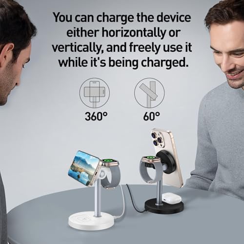 APSARAS 3-in-1 Wireless Charging Station for i Phone 16/15/14/13/12, Air Pods & Apple Watch Series S11 – Stylish Mag Safe Compatible Dock with Enhanced Speed and Safety Features for Clutter-Free Charging Solutions