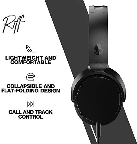 Skullcandy Riff On-Ear Wired Headphones – Ultimate Lightweight Travel Companion with Integrated Microphone, Foldable Design, and Universal 3.5 mm Connector for Music Lovers on the Go – Stylish Black Finish for Unmatched Comfort and Superior Sound Quality