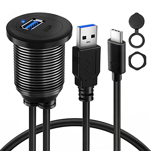 BATIGE Type C USB 3.0 Flush Mount Extension Cable – 3 ft Alloy Shell Car, Truck & Motorcycle Dashboard USB Port with LED Indicator for Enhanced Durability and Seamless Connectivity