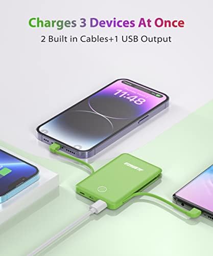 Compact 6000 m Ah Portable Power Bank with Built-in Cable – Lightweight Fast Charging External Battery for i Phone and Android – Ultimate Travel Companion for On-the-Go Charging Efficiency
