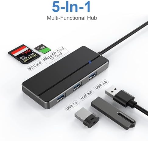 Ultra-Slim 4-Port USB 3.0 Hub – High-Speed Data Transfer Up to 5 Gbps | Compact USB Splitter for PC, Laptop, Chromebook, PS4 & Xbox | LED Indicator, Enhanced Compatibility | Perfect for Multitasking on the Go