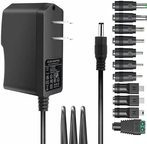 Guan Ting Universal 12 V 2 A Power Supply Adapter – High-Efficiency AC to DC Charger with 8 Interchangeable Tips for Maximum Flexibility – Compact 24 W Converter for Rapid Charging and Enhanced Device Compatibility