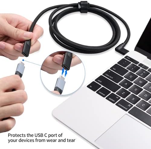 Effortlessly Enhance Your Connectivity with Use Bean 0.6 FT Right Angle USB C Extension Cable 2-Pack – 90-Degree Gen2 20 Gbps Fast Data Transfer for i Phone 16/15, Mac Book, i Pad Pro/Air, Galaxy S25/S24 – Perfect for Tight Spaces and Seamless Charging Solutions