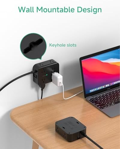 MIFASOPOWER Surge Protector Power Strip – 8 Wide Outlet Charging Station with 4 USB Ports (Including USB-C) and 5 FT Heavy-Duty Extension Cord – Space-Saving Flat Plug Design for Home, Dorm, or Office – Overload Protection & Wall-Mountable Convenience