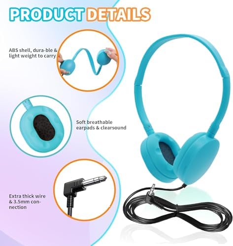 Classroom Essential 30-Pack Multi-Color Headphones: Durable, Comfortable, and Versatile Earphones for Students, Teens, and Adults – Perfect for Learning, Group Activities, and Enhanced Device Compatibility