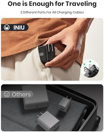 INIU 45 W USB C Fast Charger – Compact Dual Wall Adapter with Samsung Super Fast Charging 2.0, PD Technology for Rapid Power Delivery to i Phone 16/15 Pro, Samsung S23/S22 Ultra, Mac Book Air & More – Travel-Friendly Design with Foldable Prongs for Enhanced Portability and Safety