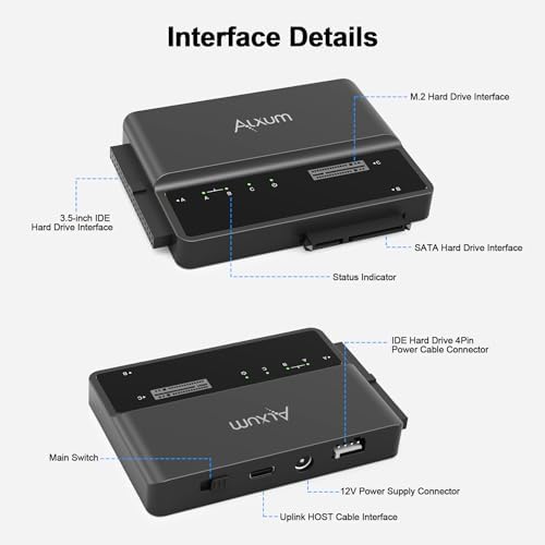 Alxum 3-in-1 High-Speed Tool-Free SSD Enclosure – Versatile USB 3.2 Type C Adapter for NVME, SATA, and IDE Drives – Supports 2230/2242/2260/2280 SSDs & 2.5″/3.5″ HDDs – Ultimate Solution for Rapid Data Transfer and Enhanced Compatibility