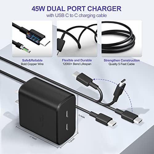 Dual-Port 45 W Super Fast USB C Charger for Samsung Galaxy S24/S23/S22/Note Series – Power Delivery & Programmable Power Supply for Rapid Charging, Enhanced Safety, and Travel-Friendly Design