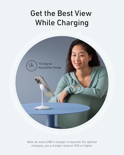 Anker Mag Go i Phone 16 Mag Safe Charger Stand – 15 W Fast Magnetic Wireless Charging Station with Qi2 Certification, 360° Device Compatibility & Sleek Design for i Phone 16/15/14/13/12 Series & Air Pods (Includes 25 W Adapter) – Elevate Your Charging Experience Today!