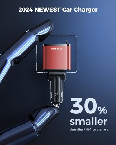 2025 SUPERONE 69 W Retractable Car Charger – Fast Charging Dual-Port Accessory for i Phone 16/15/14/13/12 & Samsung Devices, Tangle-Free Design, Ideal Gift for Men & Women, Essential Car Travel Companion