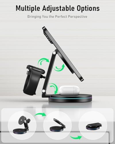 Elevate Your Charging Experience: 2025 Advanced Qi2 Foldable Rotatable 3-in-1 Magnetic Wireless Charger for Apple i Phone 12-16, i Watch, Air Pods, Samsung Devices – Premium Zinc Alloy Design with 30 W Fast Adapter Included – Ultimate Compatibility & Space-Saving Convenience