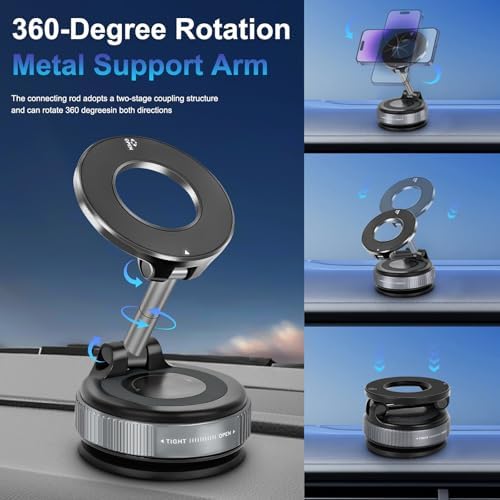 Nano Gel Vacuum Magnetic Suction Phone Holder, Foldable and Retractable Hands-Free Suction Cup Phone Mount for Car/Gym/Mirror/Smooth Surface, Compatible with iPhone and Android (Gel Black) – Enhanced Compatibility and Speed