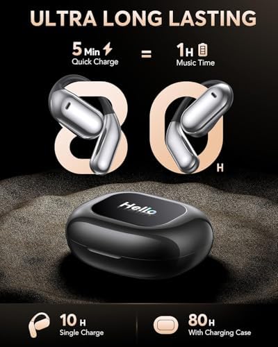 Ultimate Open-Ear Wireless Earbuds with Cutting-Edge Bluetooth 5.4 | 80-Hour Long-Lasting Battery for Uninterrupted Listening | Ergonomically Designed for All-Day Comfort | Waterproof with Smart App Sound Customization | Ideal for Fitness, Daily Commutes, and Home Enjoyment (Black)