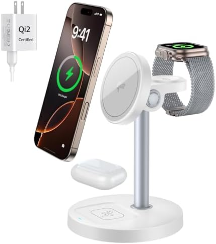 2025 Premium 3-in-1 Wireless Charging Station for i Phone 16/15/14/13/12, Apple Watch 9/Ultra 2, and Air Pods | 20 W Fast Charger with Mag-Safe Alignment, Sleek Black Bedside Dock for Enhanced Device Organization and Efficiency