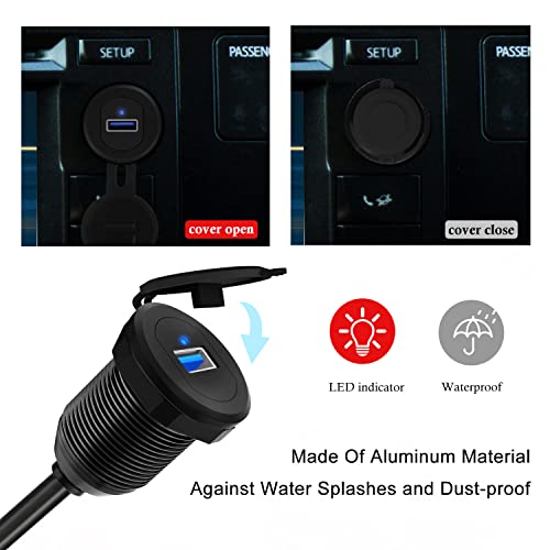 Revolutionize Your Vehicle’s Connectivity with the Type C 3.1 & USB 3.0 Flush Mount Extension Cable – 1-Foot Waterproof Dashboard Solution for Cars, Boats, and Motorcycles with Built-in LED Indicator for Enhanced Visibility and Fast Data Transfer