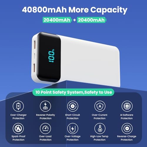 High-Capacity 40800 m Ah Portable Charger with Integrated Cables – Fast PD 25 W USB-C & QC4.0 Power Bank for i Phone 15/16 and Samsung – Smart LED Indicator, 5 Outputs for Multi-Device Charging – Ultimate Travel Companion for On-the-Go Power Solutions