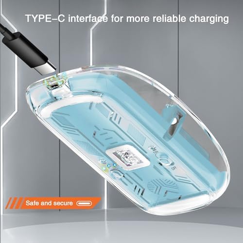 Sleek Gray Transparent Mini Silent Mouse – Rechargeable Type-C Wireless Mouse with Power Display & Magnetic Cover for Effortless Cleaning – Ideal for PC, Laptop, and Phone Use – Ergonomic Design for Ultimate Comfort