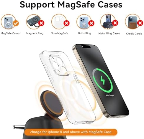 Advanced Wireless Charging Station: 15 W Fast Mag-Safe Charger for i Phone 16/15/14/13/12 Series & 5 W Magnetic Stand for Apple Watch Ultra/SE/Air Pods – Compact 2-in-1 Travel Solution in Sleek Black for Ultimate Device Compatibility and Efficiency