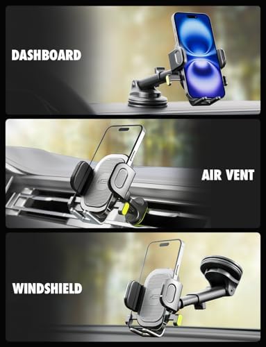 Universal Dashboard Cell Phone Holder by Bracketron – 360° Rotatable Mount with Strong Suction Cup for Secure Smartphone Access in Any Vehicle – Compatible with i Phone, Samsung, Google, Huawei and More – Effortless One-Click Release for Enhanced Safety and Convenience