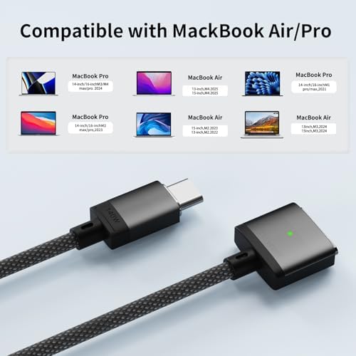 Premium 140 W Magnetic USB-C Charging Cable for Mac Book – 6.6 FT Right-Angle Cord Compatible with 2024/2023/2022 Mac Book Air M3/M2 & Pro M1/M2 Models – Durable Nylon Braided Design for Fast Power Delivery and Enhanced Convenience