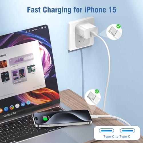 High-Speed 10 ft i Phone 15/16 Charger with 20 W USB-C Power Adapter – Premium Type C Cable for Fast Charging, Enhanced Durability, and Broad Compatibility with i Pad Air & Mini, Ideal for Home & Office Use