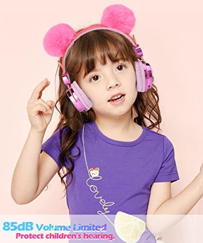 Light Purple Unicorn Cat Ear Bluetooth Headphones for Kids – Safe Listening with Volume Limiting, FM Radio & Dual Connectivity for Fun Learning and Entertainment – Ideal for School, Laptops, and Smartphones