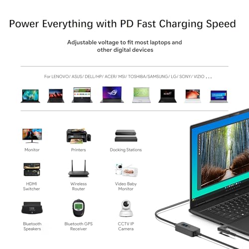 Universal 7 Ft USB-C to DC Adapter with 15 Versatile Connector Tips – Adjustable Voltage Output 5 V-28 V for Rapid Charging of Laptops, Mini PCs, Printers, and More – Compact Travel-Friendly Design for Enhanced Portability and Compatibility – Experience Optimal Power Delivery for Diverse Electronic Devices – Ideal for Quick Charging of HP, Dell, Lenovo, and Other Brands – Perfect Solution for Efficient Charging Needs at Home or On-the-Go – Extra Long Cable for Maximum Flexibility in Various Settings – Reliable Fast Charging Protocol Support for All Round Charging Ports – Elevate Your Charging Experience with This All-In-One Adapter Solution