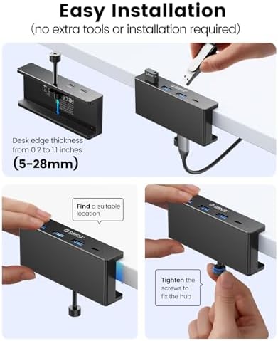 Transform Your Workspace with the ORICO USB Hub 3.0: Premium 4-Port Aluminum Clamp Adapter with Dedicated Power Supply for USB-A & USB-C Devices – High-Speed Data Transfer & Unmatched Compatibility for Enhanced Productivity