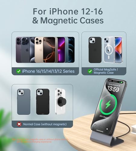 Elevate Your Charging Experience: Premium Magnetic Wireless Charger for i Phone 16/15/14/13/12 with 20 W USB-C Adapter – Fast, Elegant, and Versatile Charging Stand/PAD in Luxurious Gold – Enhanced Compatibility for Pro Max, Plus, Mini Models with 5 ft Cable for Ultimate Flexibility